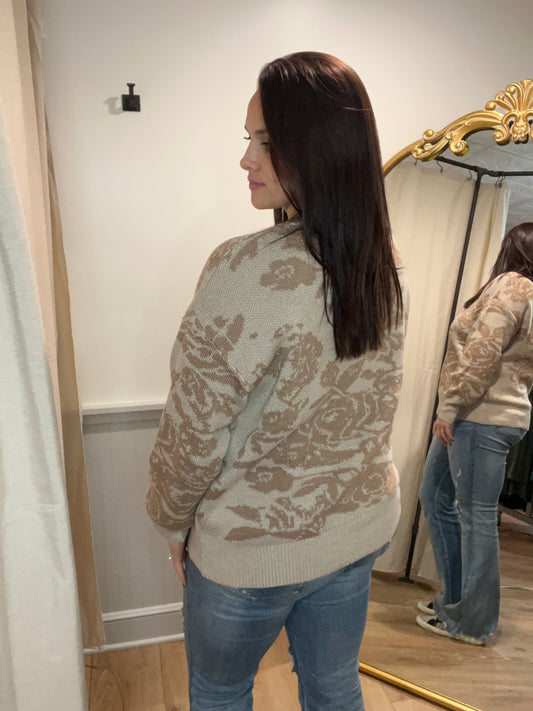 Taupe Floral Sweater