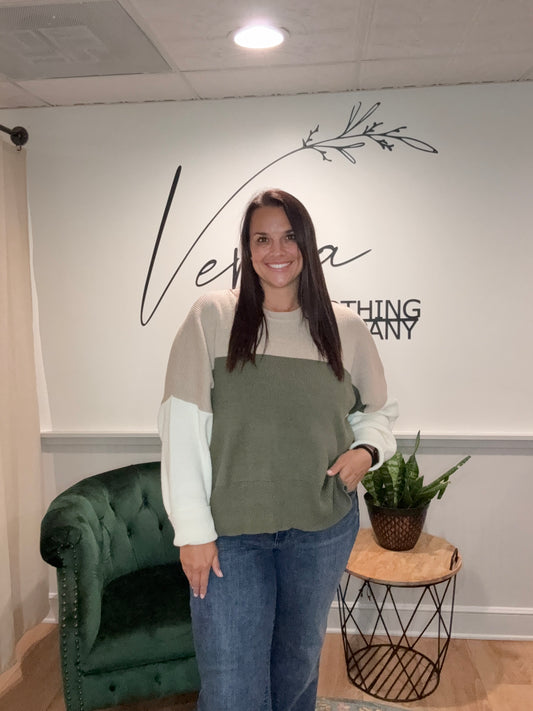 Olive / Taupe Striped Sweater