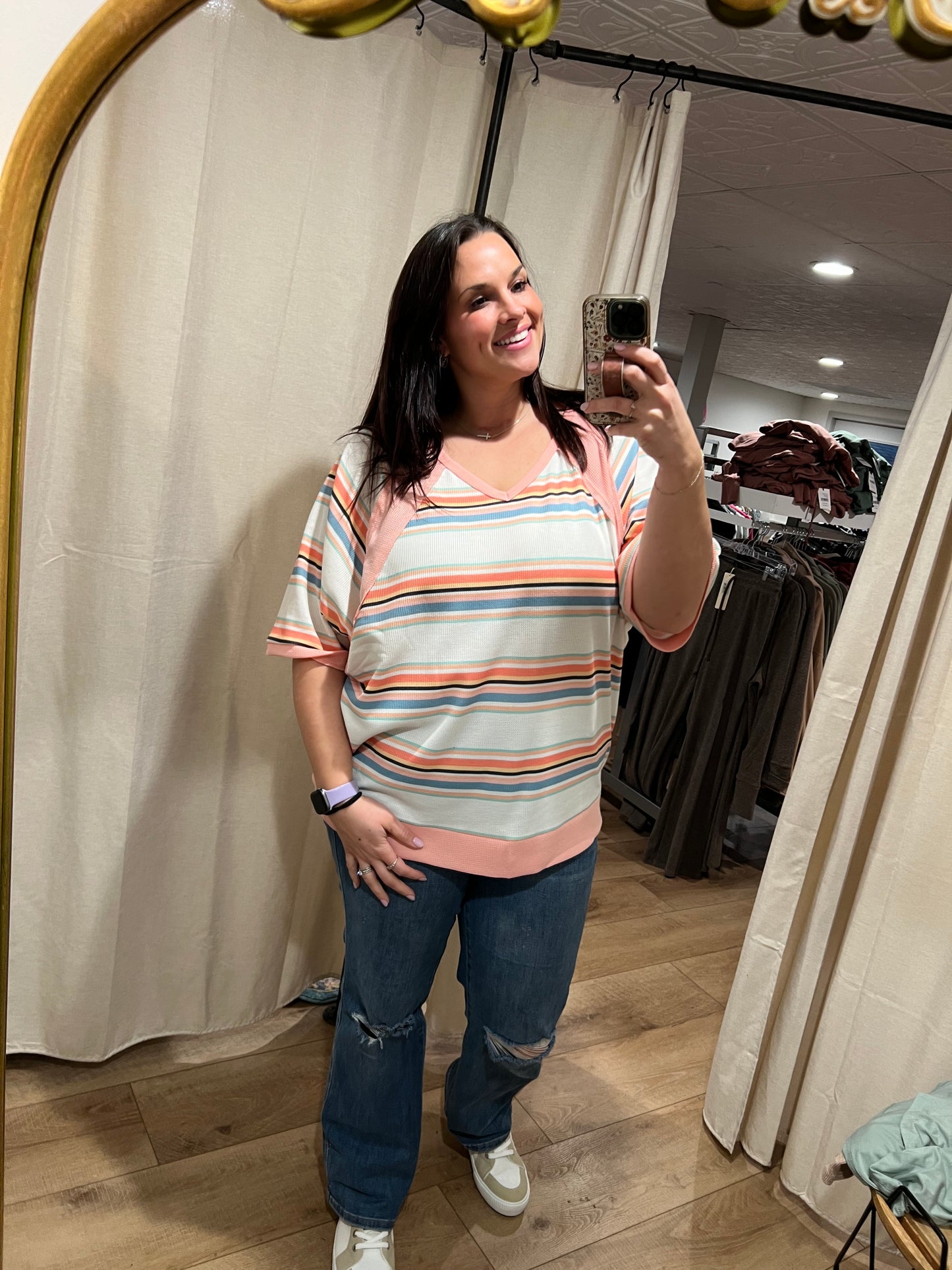 Peach Rainbow Striped Half Sleeve