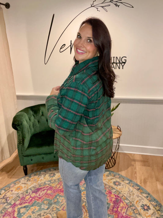 Green Plaid Button Up