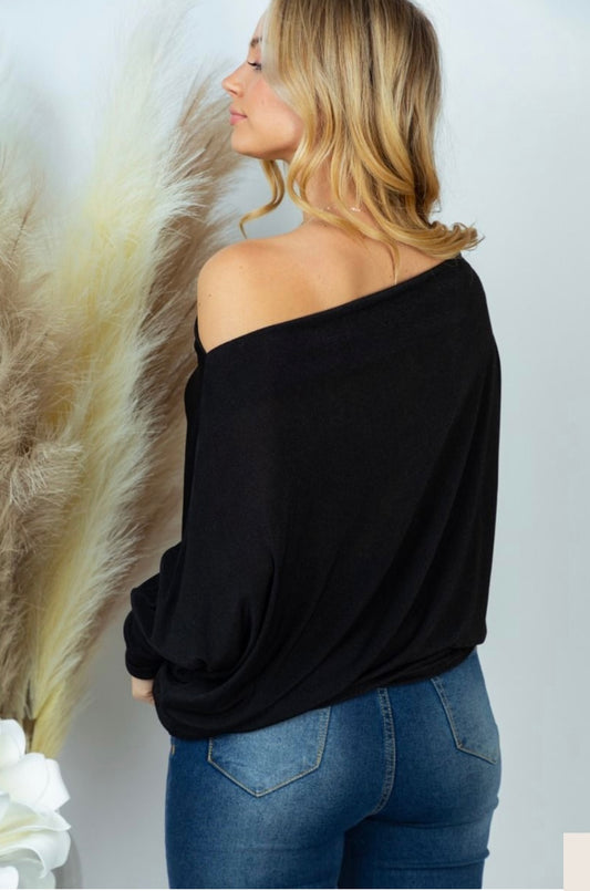 Black Off Shoulder Slinky Top