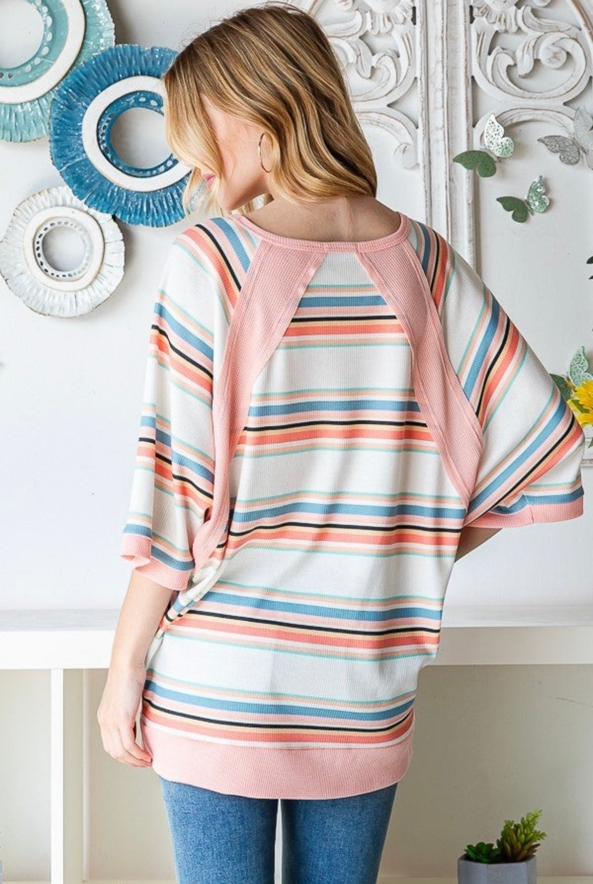 Peach Rainbow Striped Half Sleeve