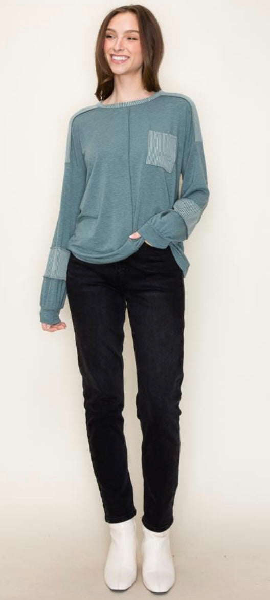 Fabric Blocked Ribbed Long Sleeve (2 Colors)