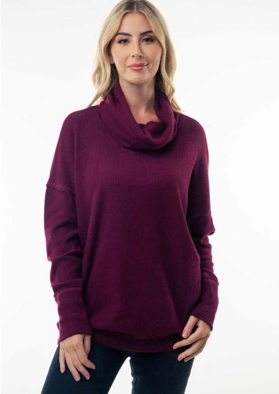 Jersey de cuello alto de canalé con bolsillos (2 colores)