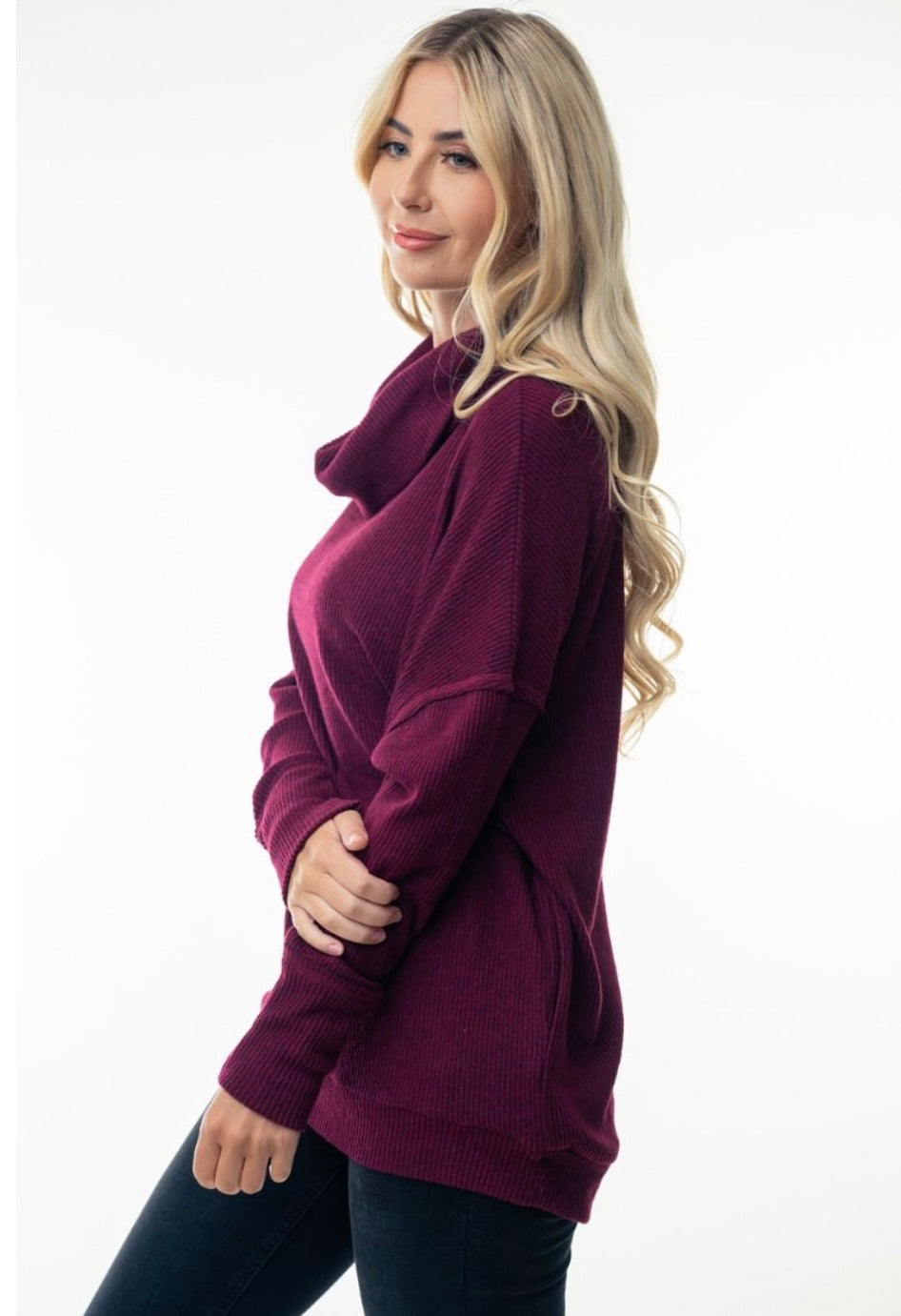 Jersey de cuello alto de canalé con bolsillos (2 colores)