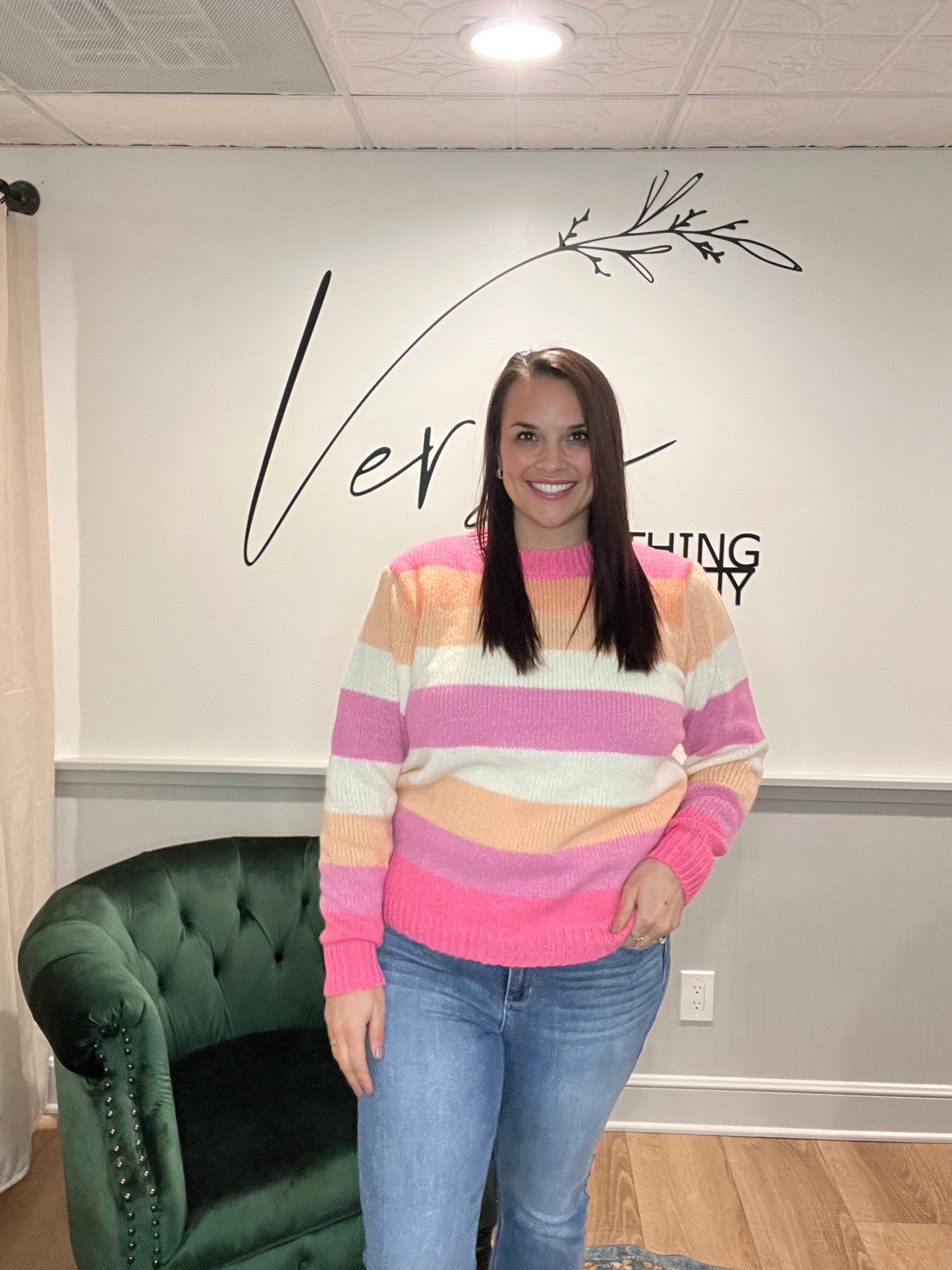 Fuchsia / Coral Striped Sweater