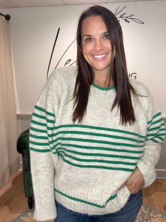 Oatmeal / Green Knit Sweater