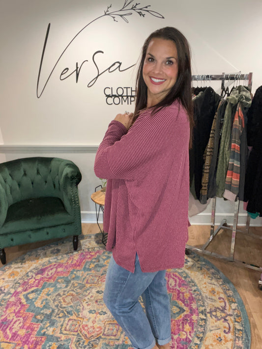 Burgundy Ribbed Oversized Top