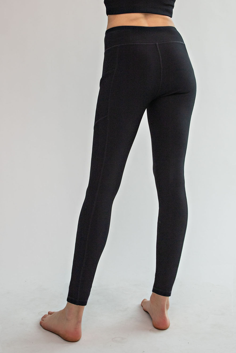 Black Ribbed Leggings with Pockets