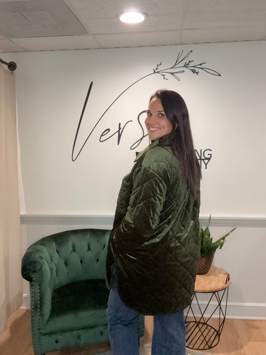 Olive Velvet Bomber Coat