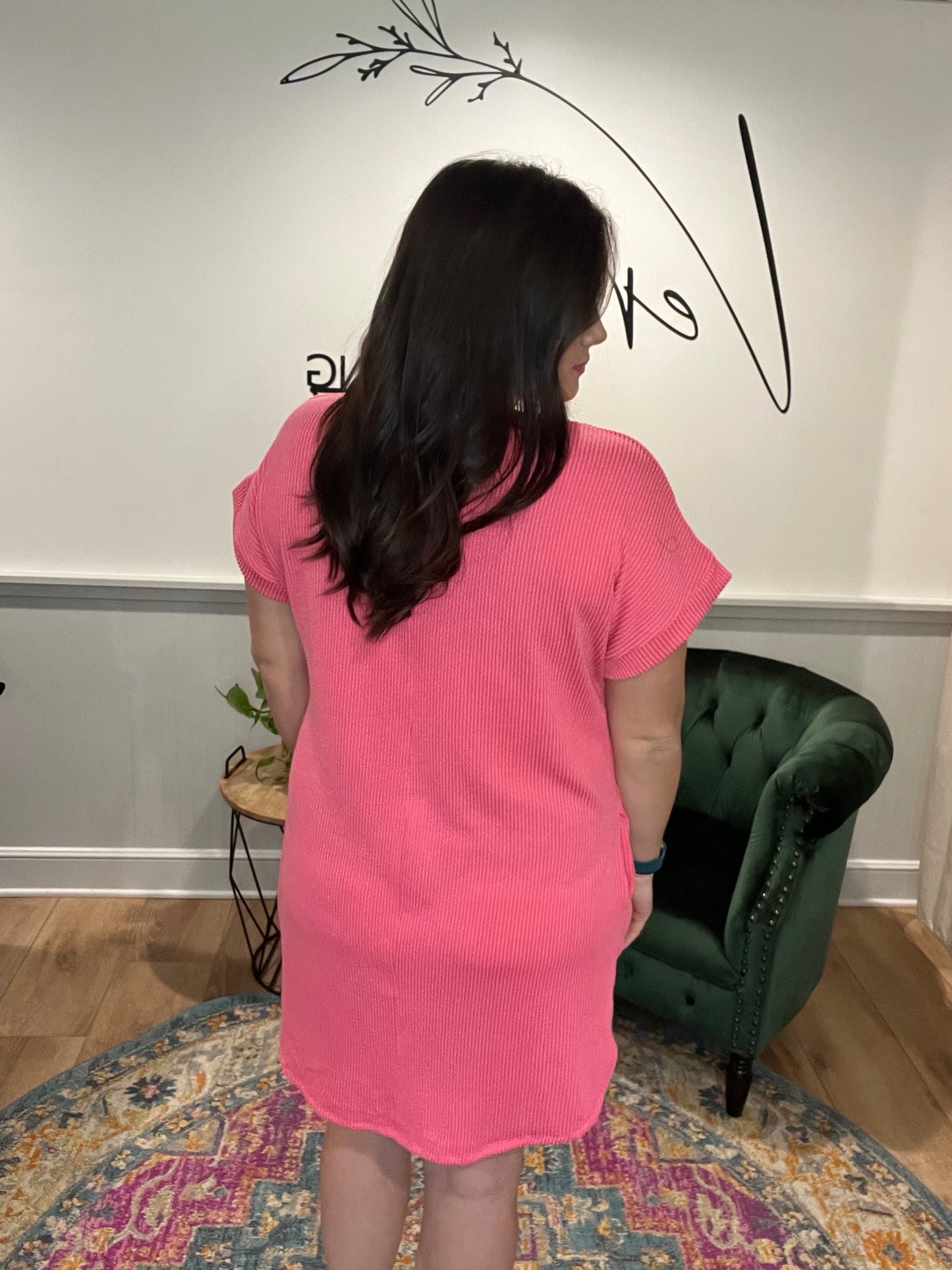 Coral Ribbed Dress