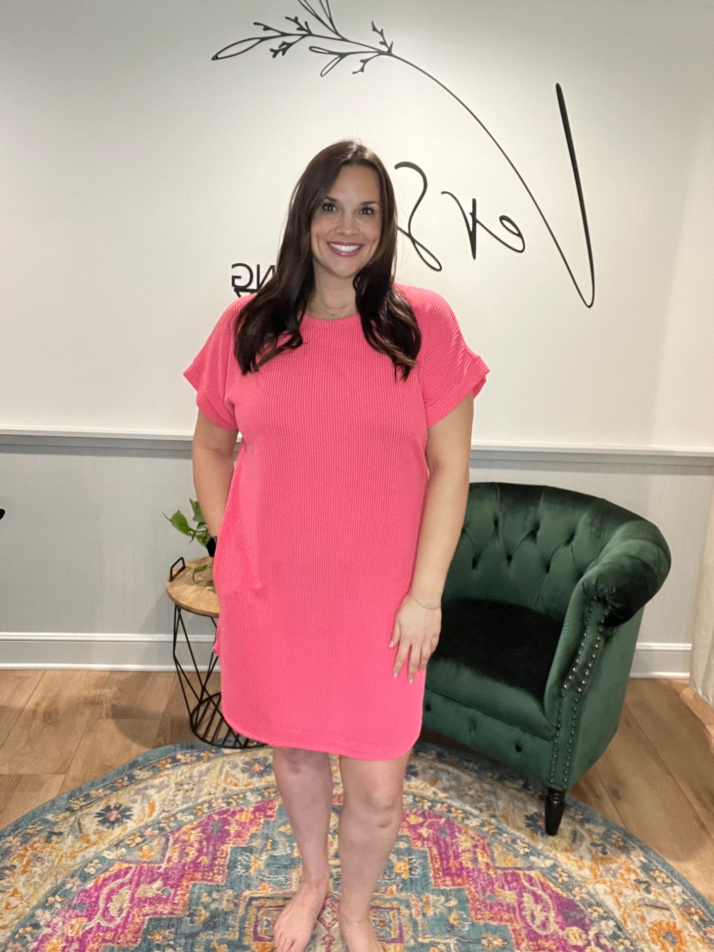 Coral Ribbed Dress