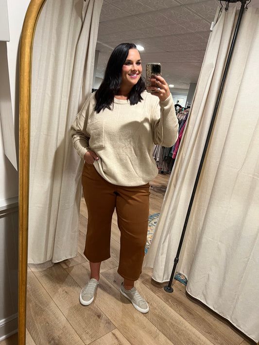 *Judy Blue Camel Tummy Control Wide Crop Jeans