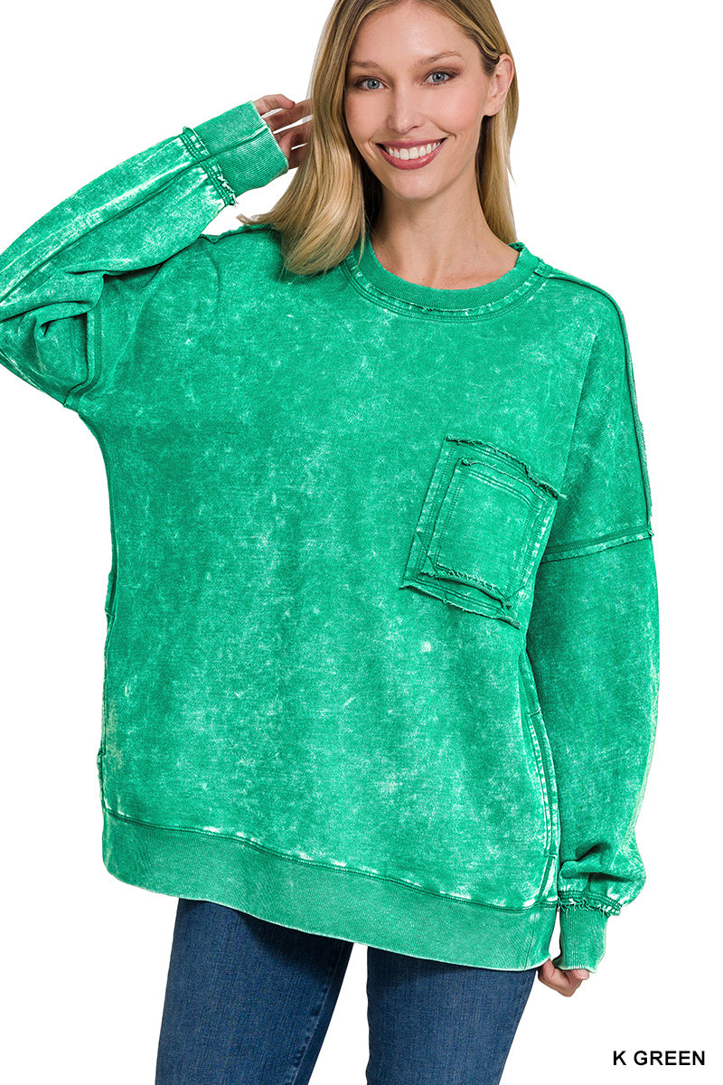 Acid Wash Front Pocket Pullover (3 Colors)