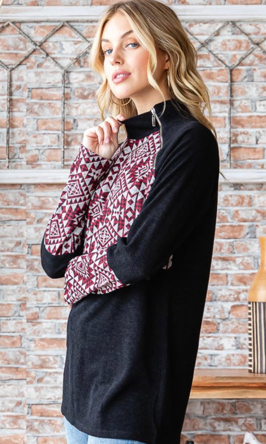 Black / Red Checkered Aztec Side Zip