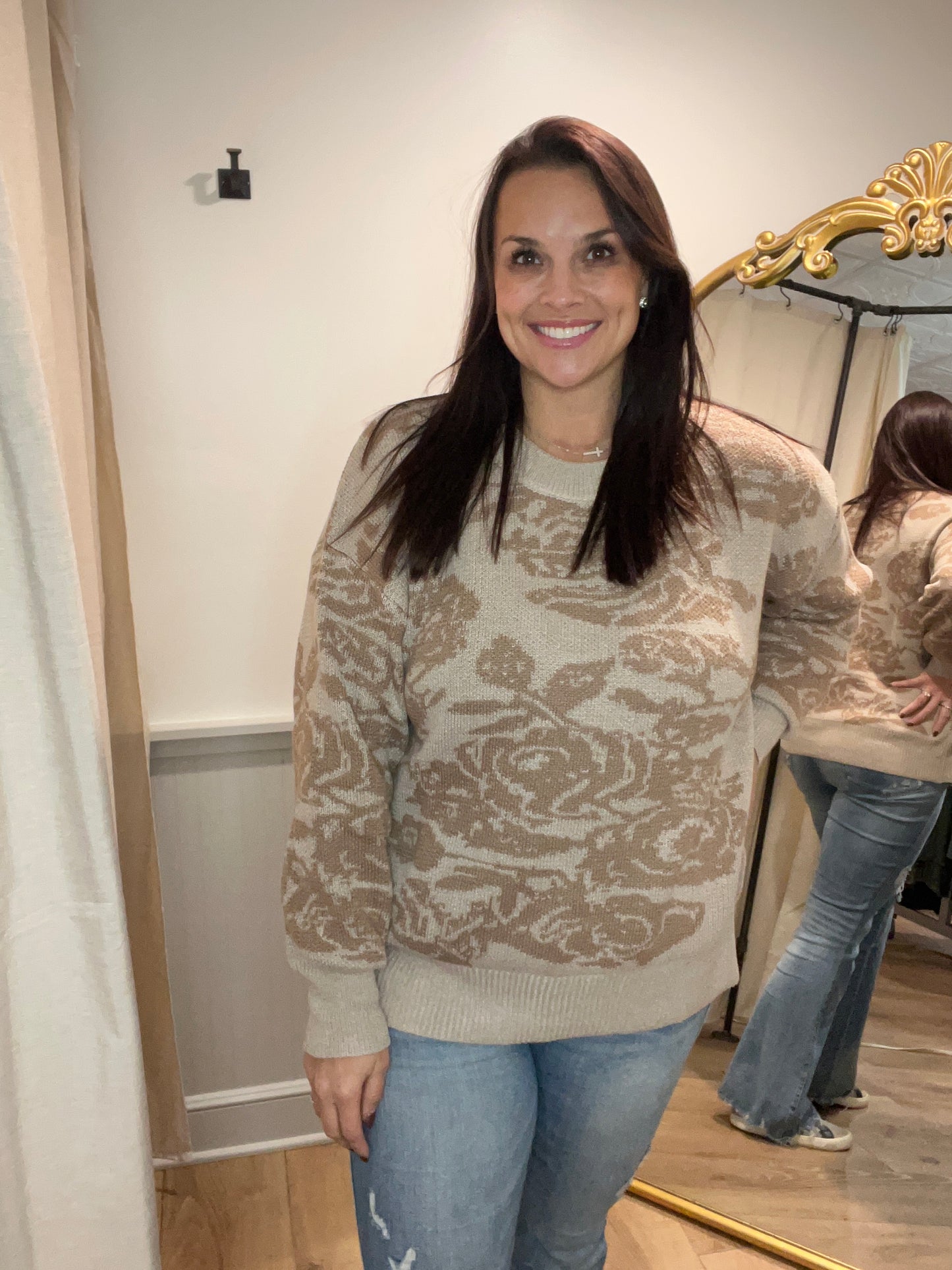 Taupe Floral Sweater