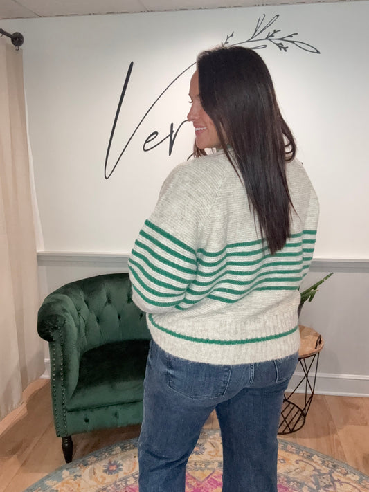 Oatmeal / Green Knit Sweater