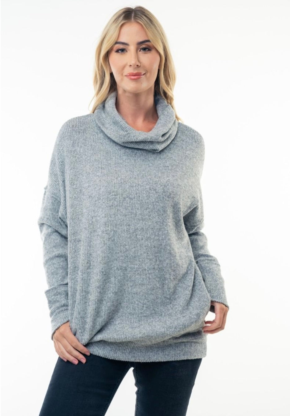 Jersey de cuello alto de canalé con bolsillos (2 colores)