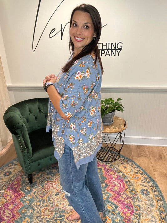 Dusty Blue Floral Top