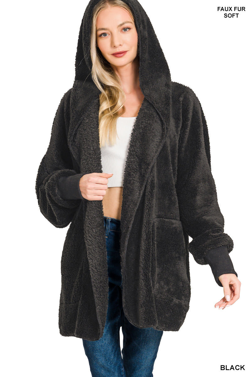 Black Fur Jacket with Pockets