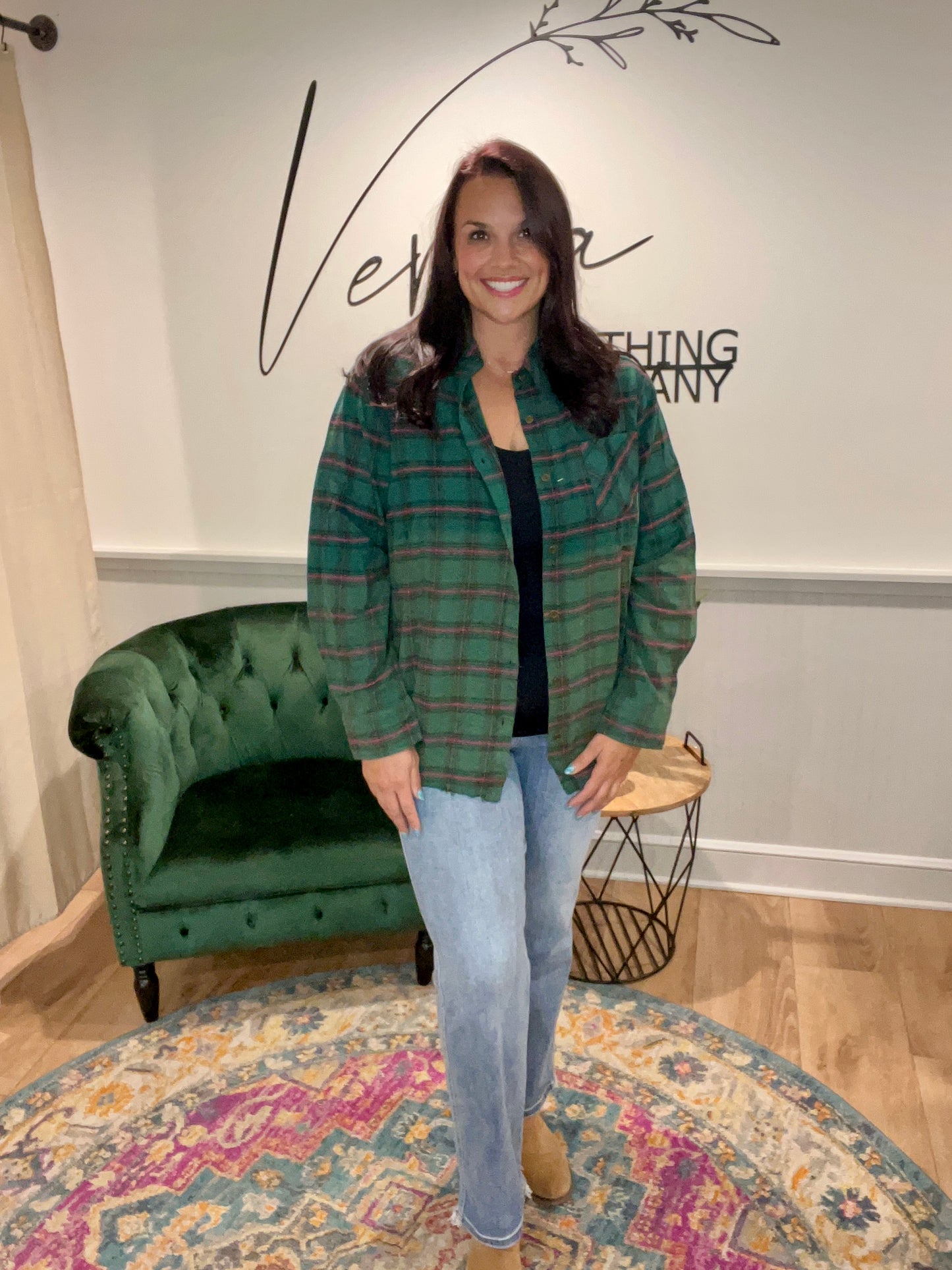 Green Plaid Button Up