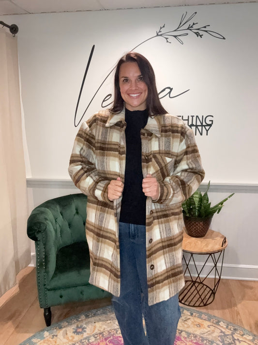 Ivory/Brown Plaid Coat