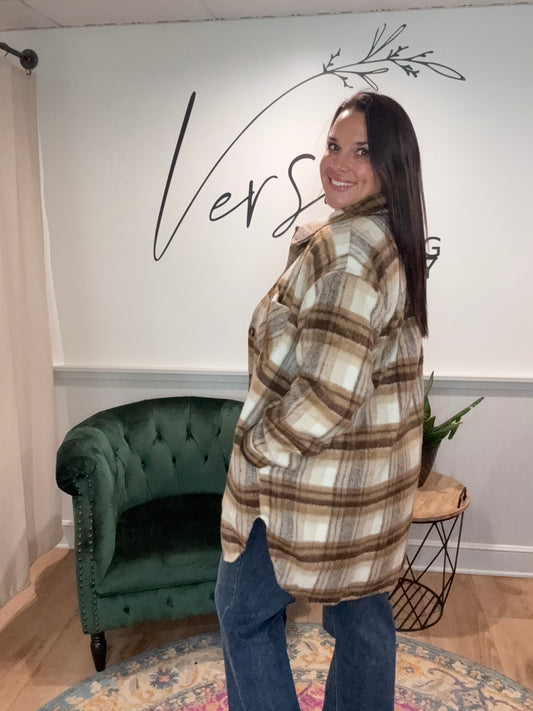 Ivory/Brown Plaid Coat