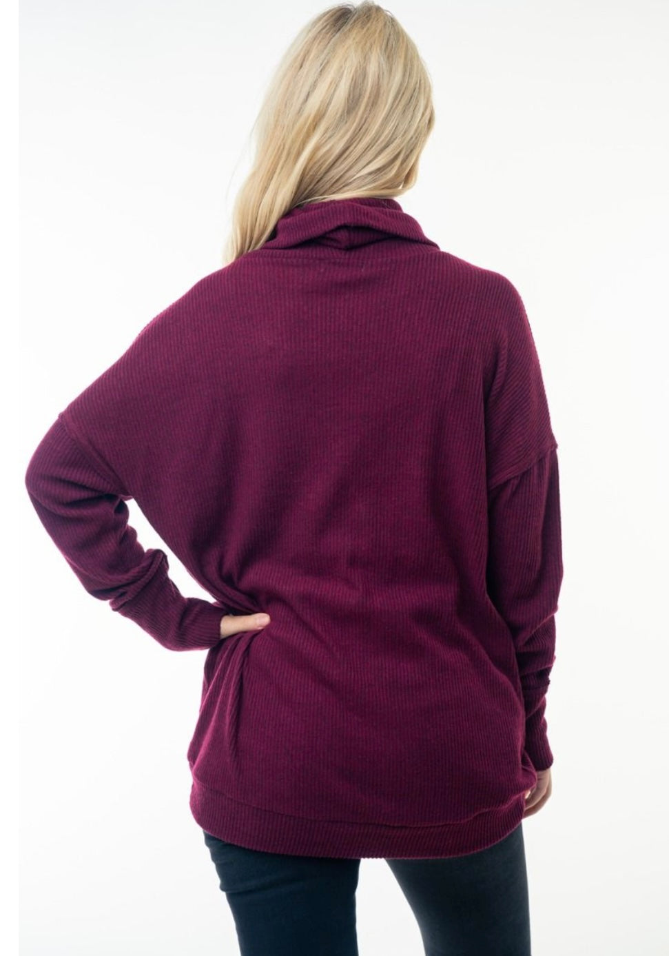 Jersey de cuello alto de canalé con bolsillos (2 colores)