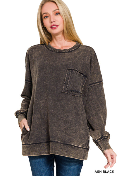Acid Wash Front Pocket Pullover (3 Colors)