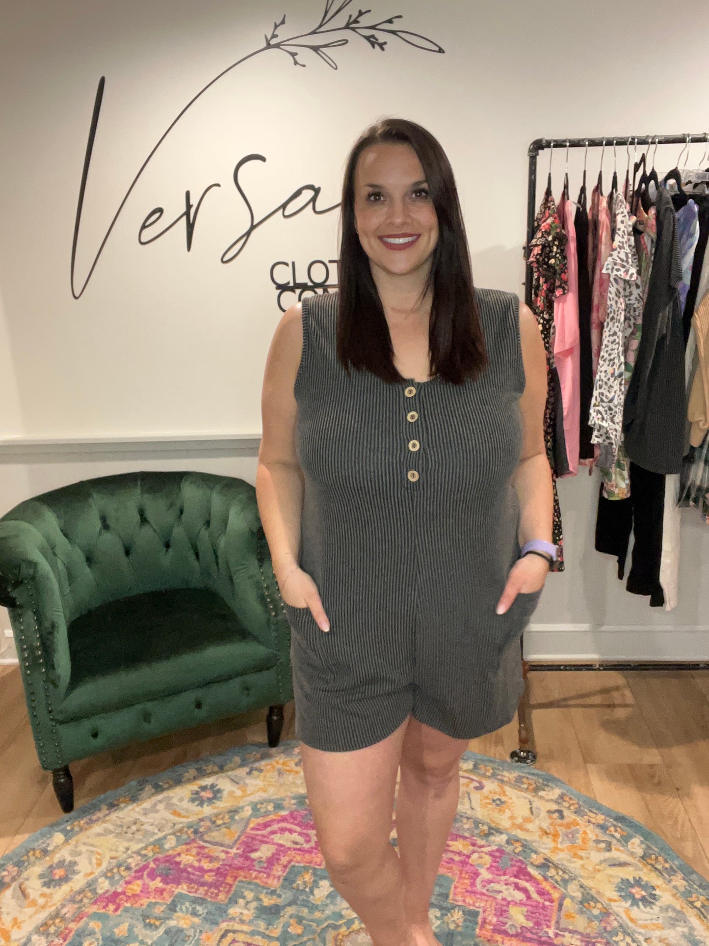 Charcoal Ribbed Romper