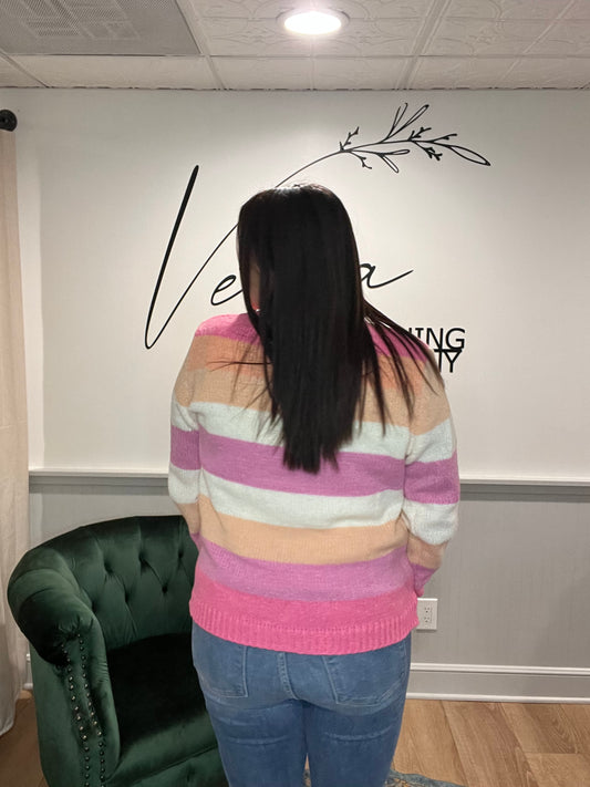 Fuchsia / Coral Striped Sweater