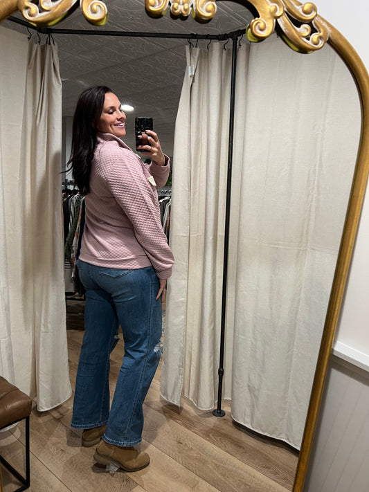 Pink Quilted Quarter Button Up