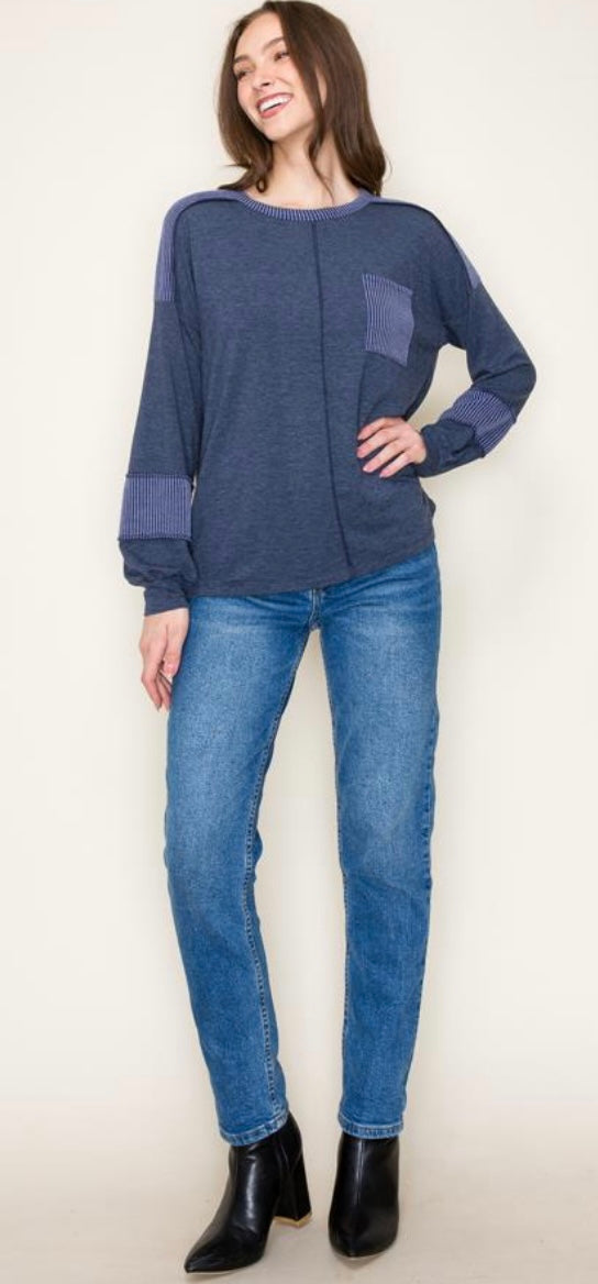 Fabric Blocked Ribbed Long Sleeve (2 Colors)