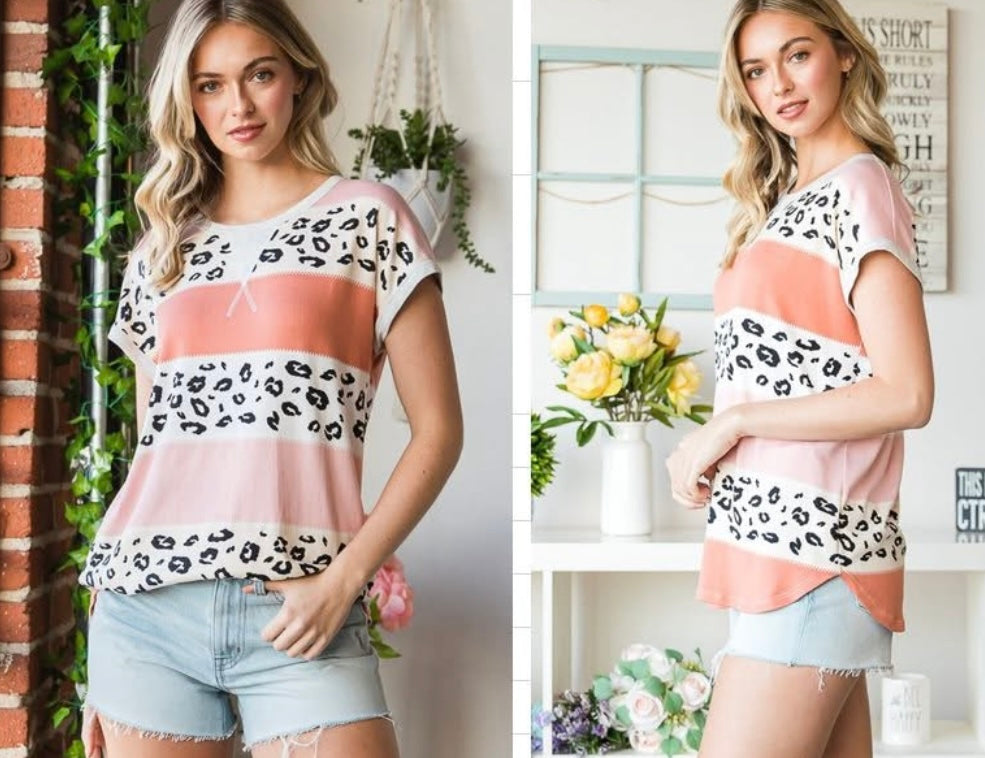 Peach Leopard Short Sleeve