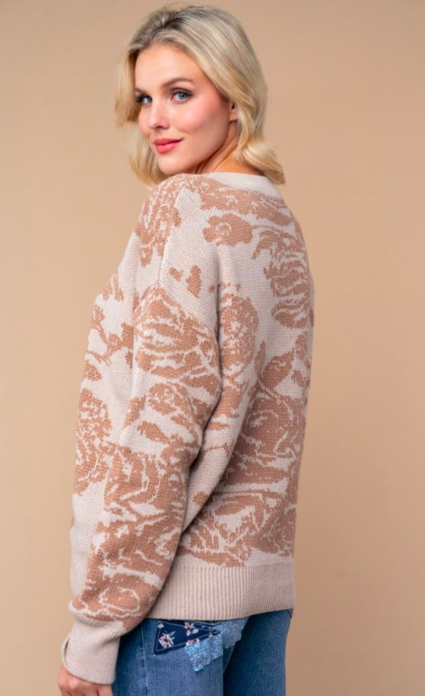 Taupe Floral Sweater