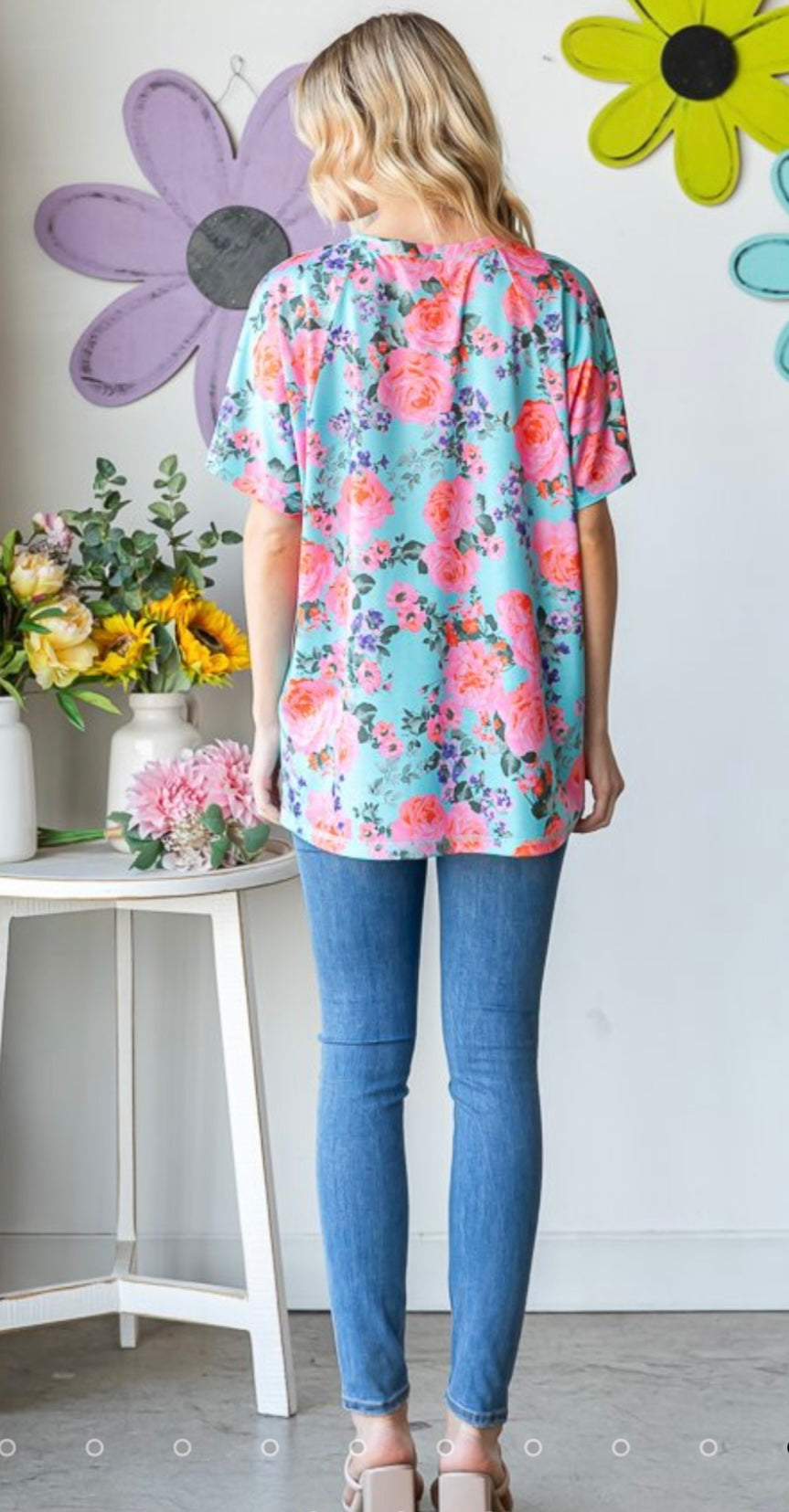 Teal Floral Short Sleeve