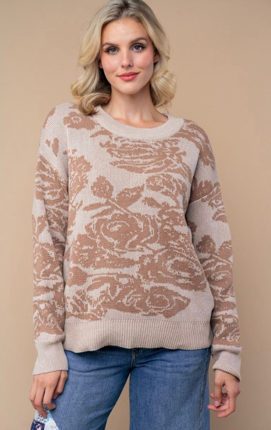 Taupe Floral Sweater