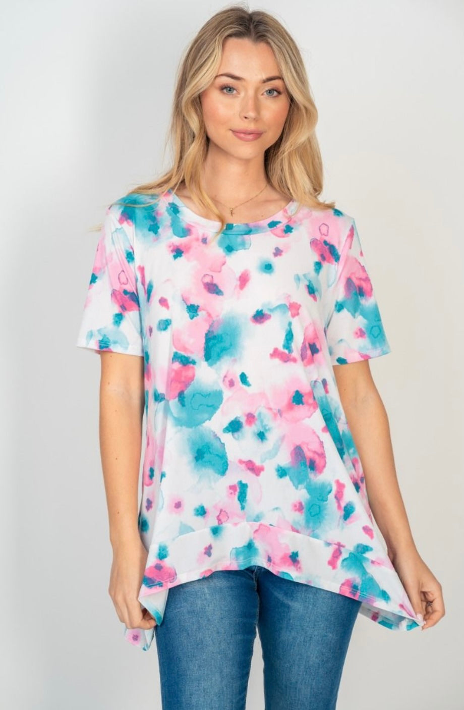 Floral Knit Handkerchief Hem Top (2 Colors)