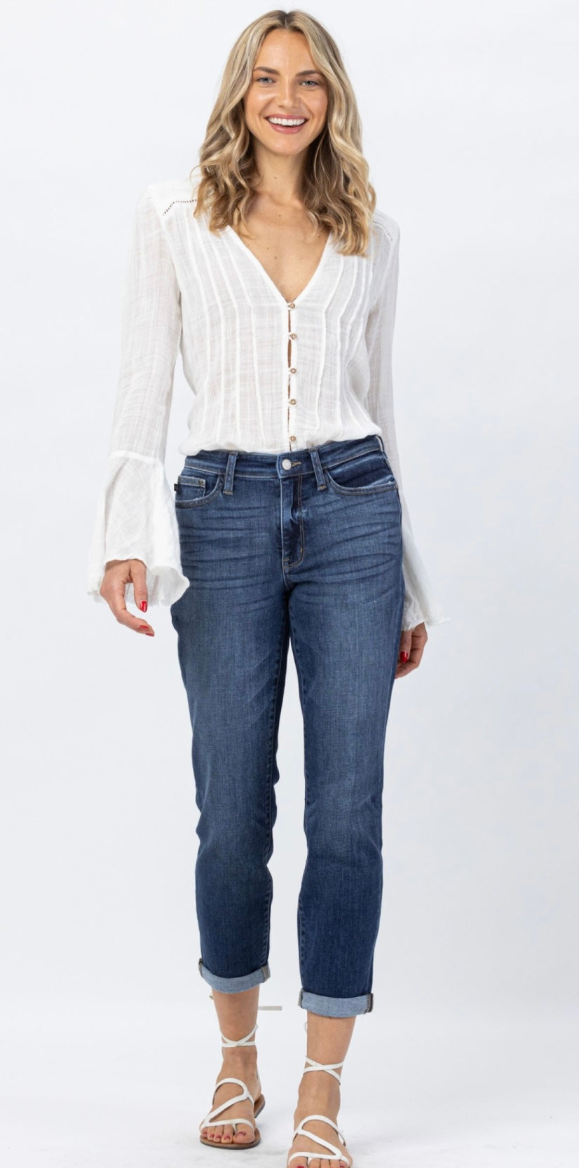 **Judy Blue Mid Rise Cuffed Boyfriend Jeans
