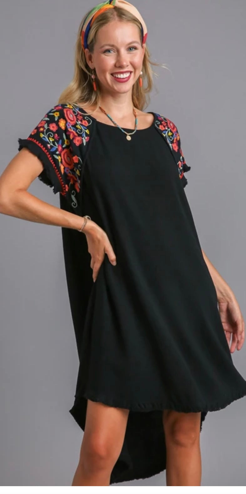 Black Embroidered High Low Dress