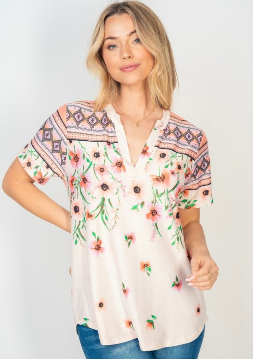 Blush Floral V-Neck