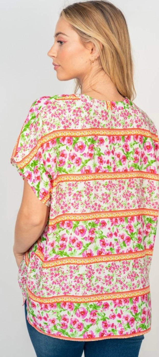 Pink Floral V-Neck