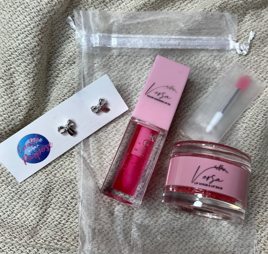 Earring, Lip Oil, Lip Scrub / Chapstick Bundle