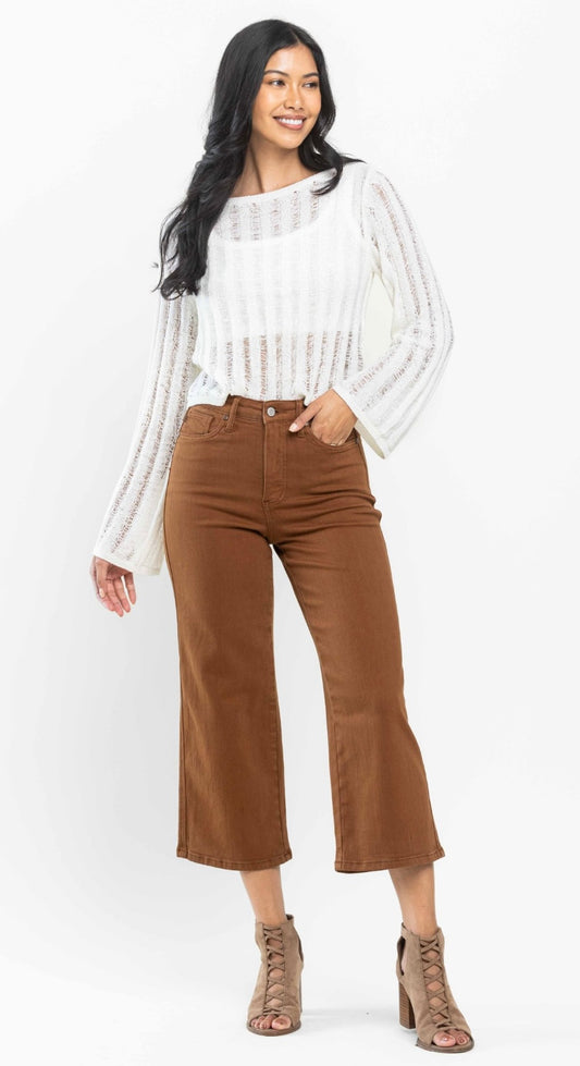 *Judy Blue Camel Tummy Control Wide Crop Jeans
