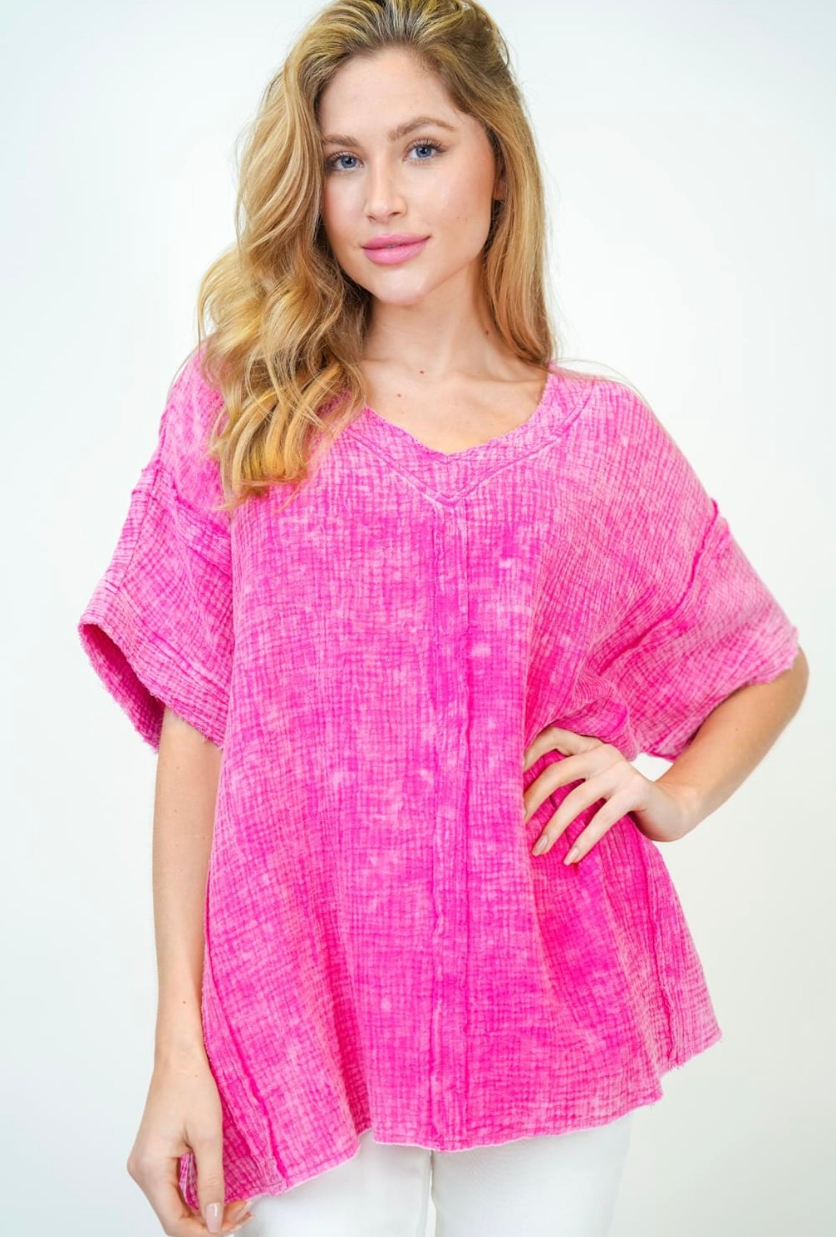 Pink Mineral Wash Gauze Top