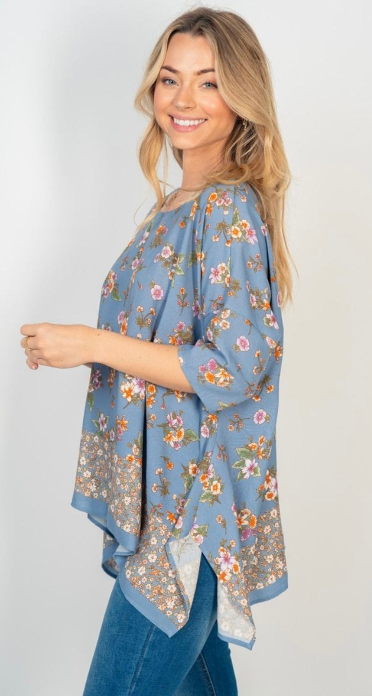 Dusty Blue Floral Top