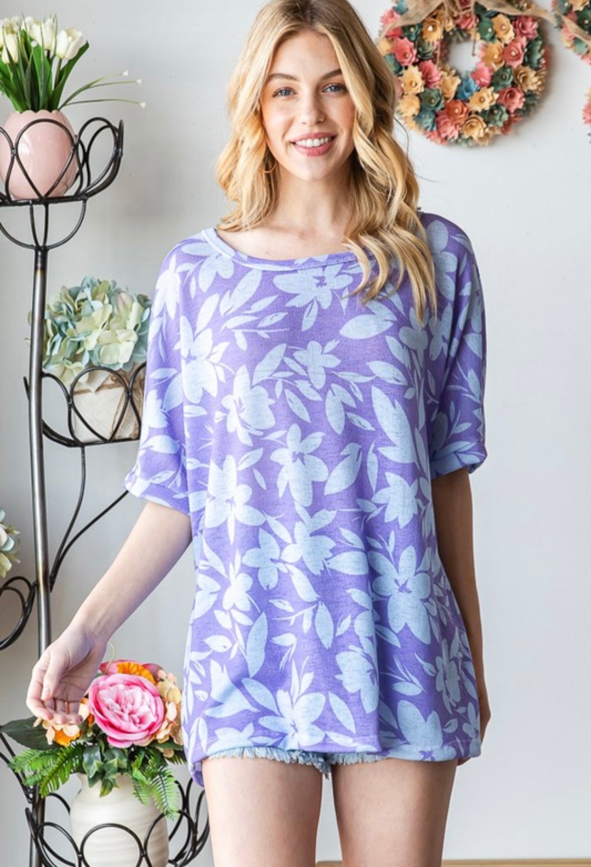 Lavender Floral Short Sleeve
