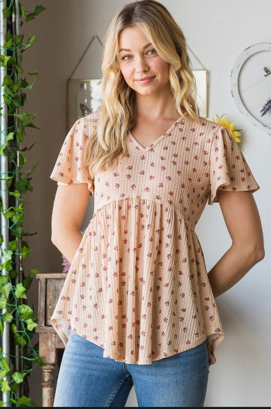 Taupe Floral Babydoll Top