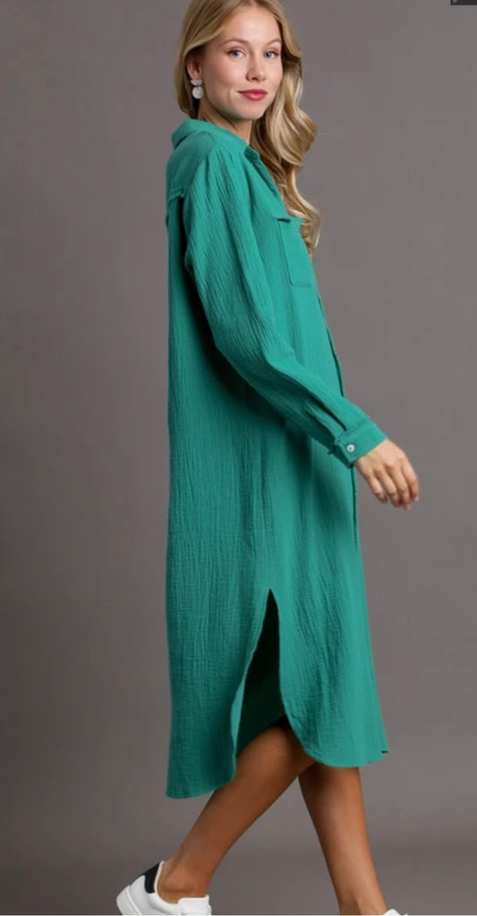 Jade Gauze Button Down Dress Shirt