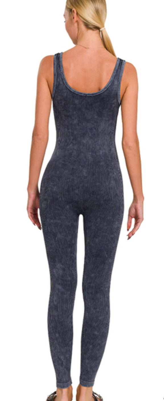 Black Mineral Washed Ribbed Bodysuit